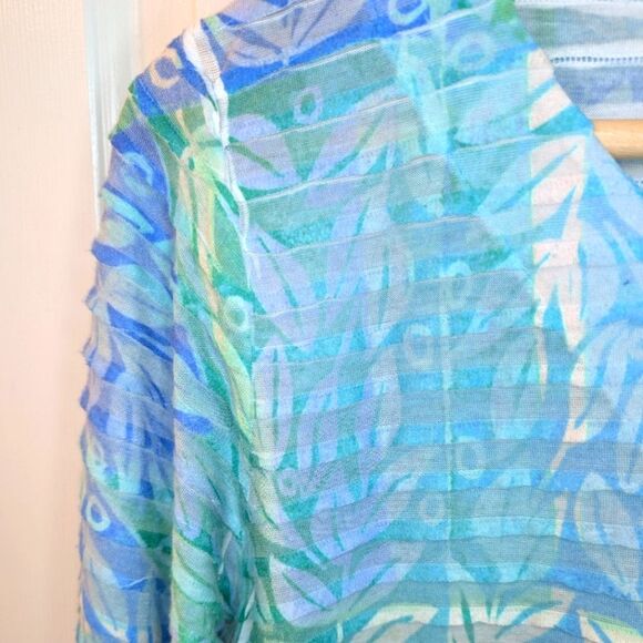 Before & Again Banded Bell Sleeve Top Blue Green Small - Picture 4 of 10